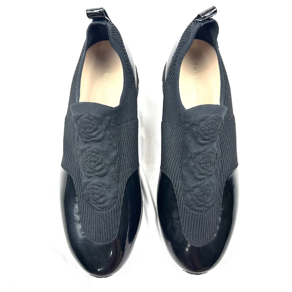 Taryn Rose Cara Knit Rose Embroidered Patent Slip On Sneakers Womens SZ 8 Black - Picture 15 of 16